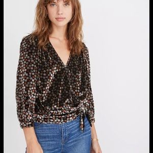 Velvet floral wrap top